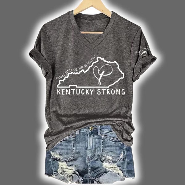 V Neck Retro Come Hell Or High Water Kentucky Strong Faith Cross Print T Shirt 5