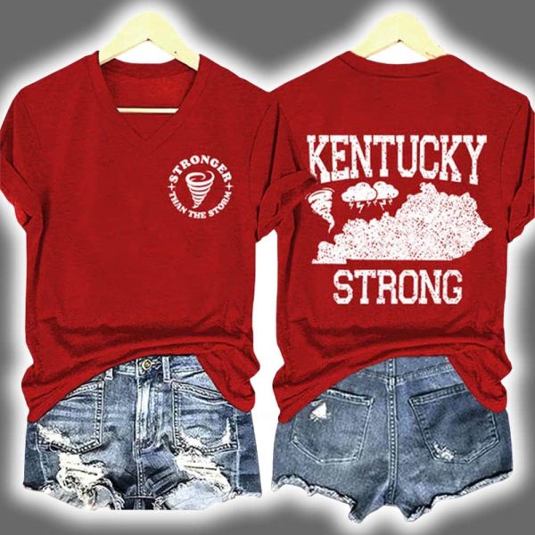 V-Neck Retro Kentucky Strong Tornado Stronger Than The Storm Print T-Shirt