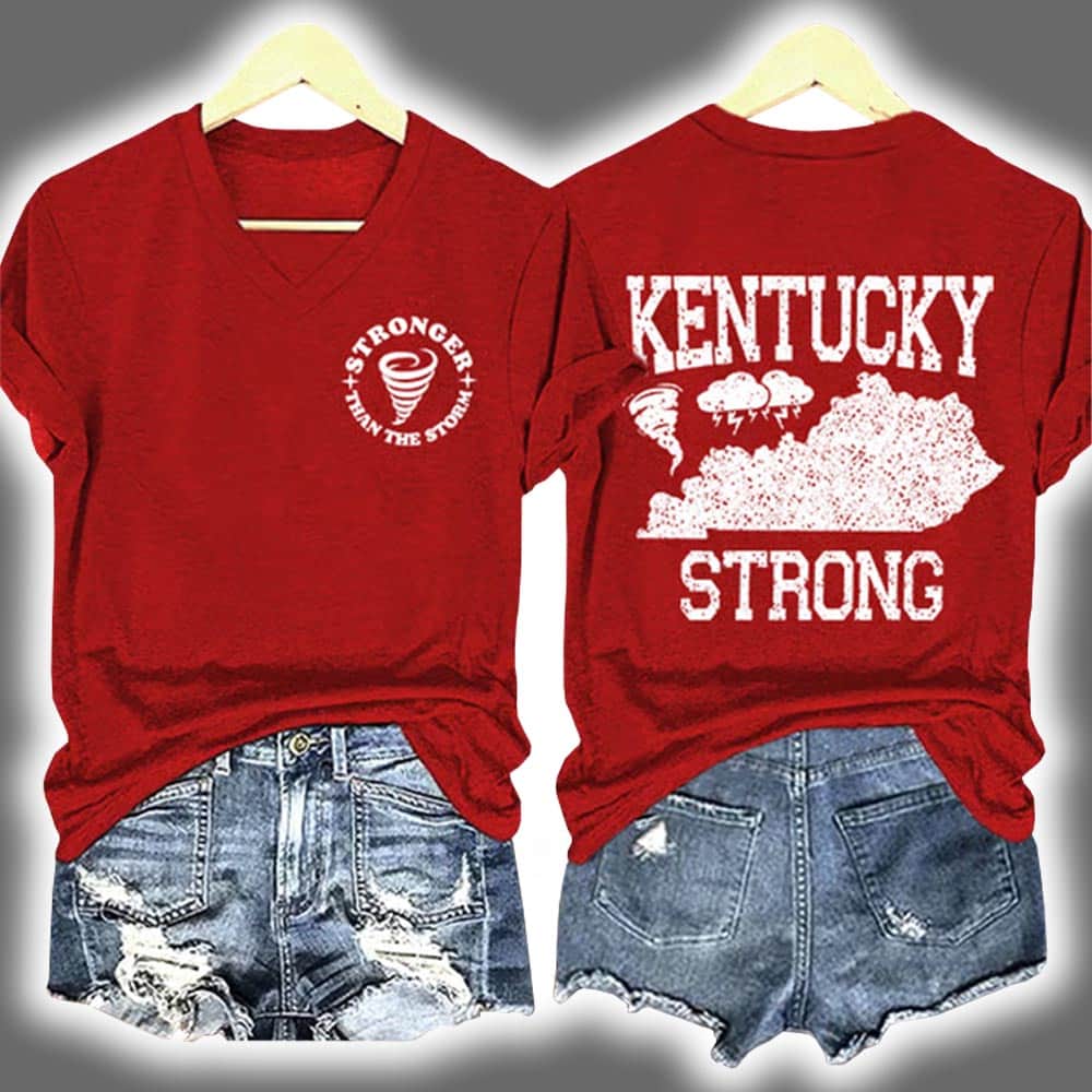 V-Neck Retro Kentucky Strong Tornado Stronger Than The Storm Print T-Shirt V-Neck Retro Kentucky Strong Tornado Stronger Than The Storm Print T-Shirt