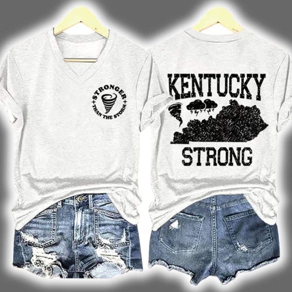 V Neck Retro Kentucky Strong Tornado Stronger Than The Storm Print T Shirt 2