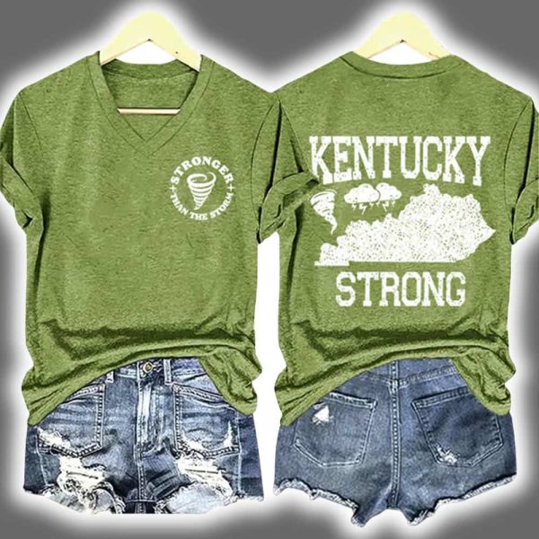 V Neck Retro Kentucky Strong Tornado Stronger Than The Storm Print T Shirt 4