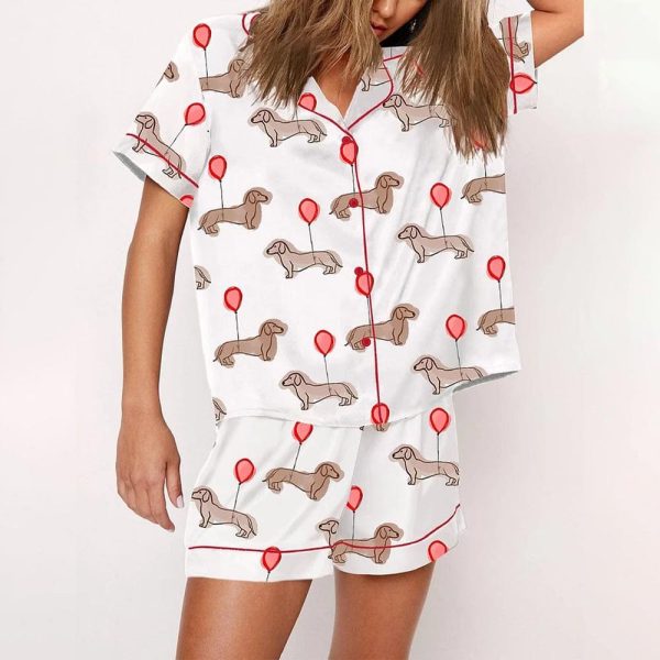Valentine Dachshund Dog Print Satin Pajama Set