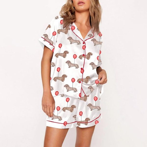 Valentine Dachshund Dog Print Satin Pajama Set 2