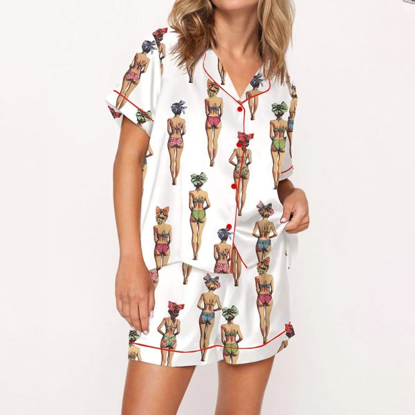Vintage Coquette Swimsuit Ladies Silky Satin Pajama Set