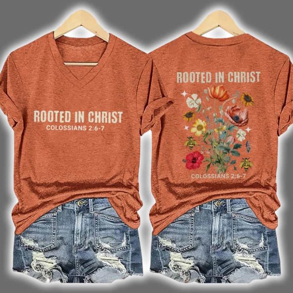 Vintage Rooted In Christ Colossians 2 6 7 Floral Two Sided Shirt 2
