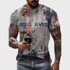 Vintage USA Jesus Saves Flag Printed Round Neck 3D T-Shirt