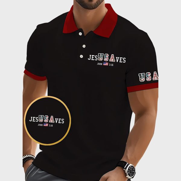 Vintage USA Jesus Saves John 3 16 Printed POLO Shirt