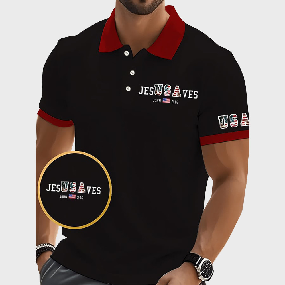 Vintage USA Jesus Saves John 3 16 Printed POLO Shirt Vintage USA Jesus Saves John 3 16 Printed POLO Shirt