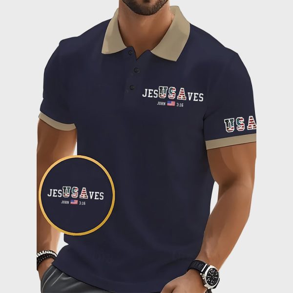 Vintage USA Jesus Saves John 3 16 Printed POLO Shirt 2