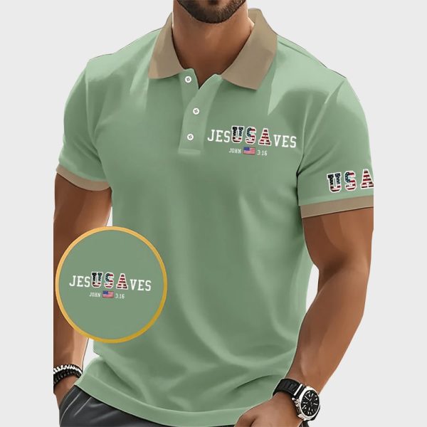 Vintage USA Jesus Saves John 3 16 Printed POLO Shirt 4