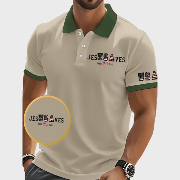 Vintage USA Jesus Saves John 3 16 Printed POLO Shirt 6