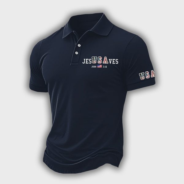 Vintage USA Jesus Saves Printed Polo Shirt 2