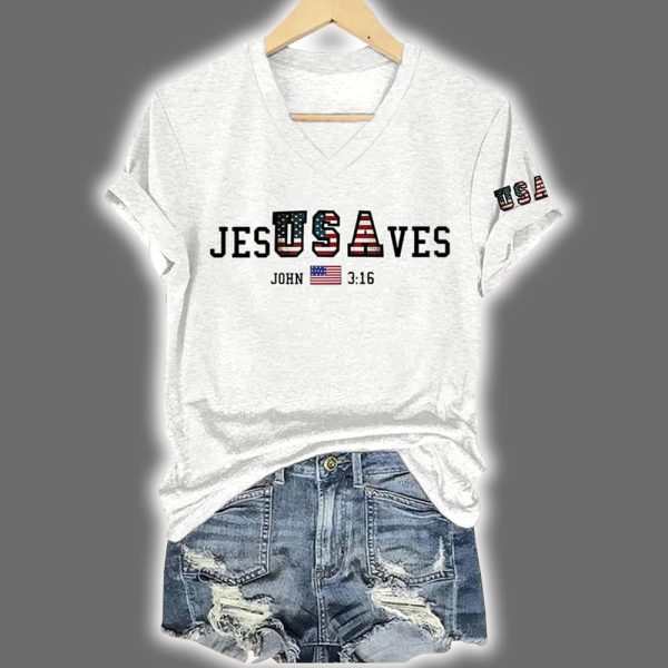Vintage USA Jesus Saves Printed V Neck T Shirt 4