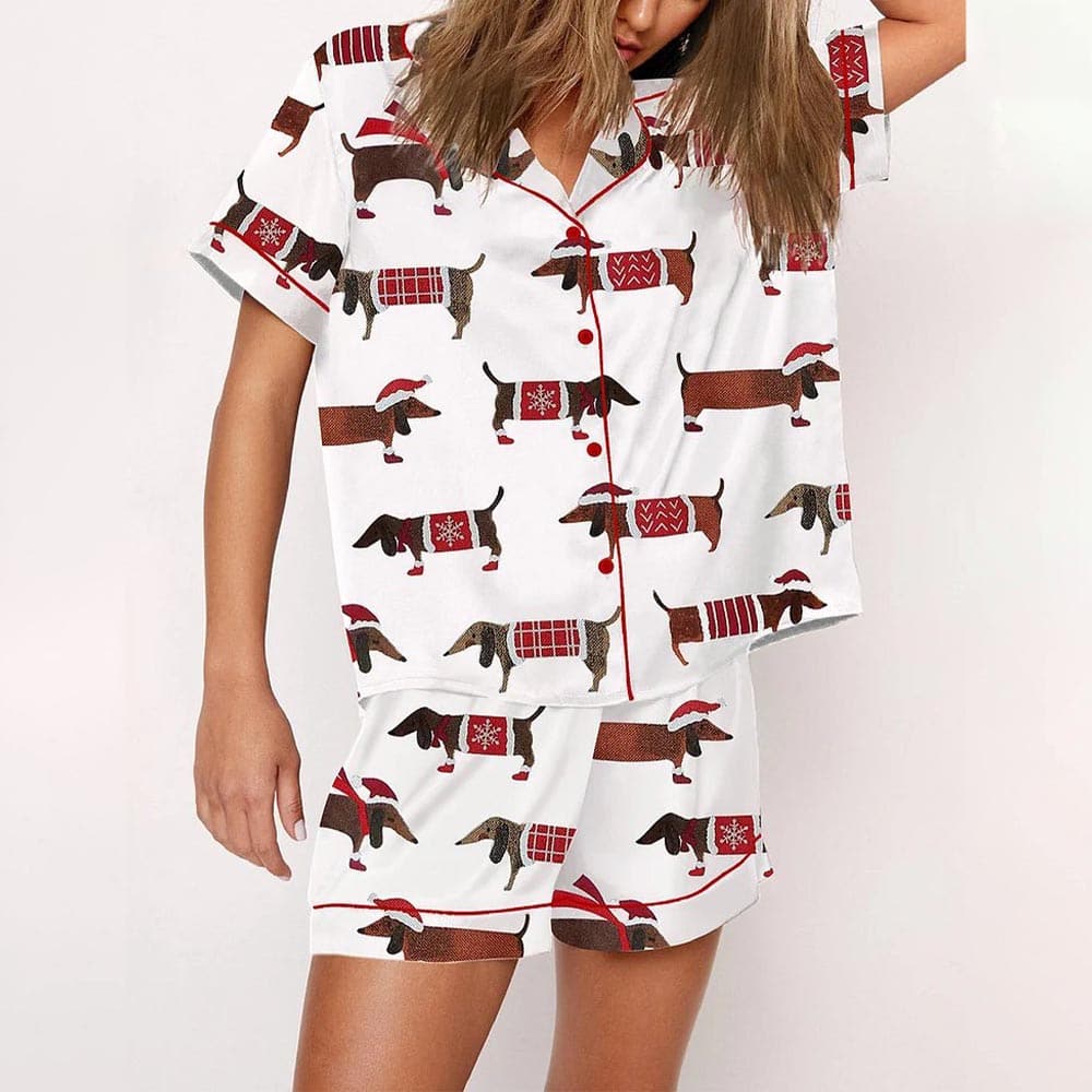Women's Christmas Dachshund Satin Pajama Set Women's Christmas Dachshund Satin Pajama Set