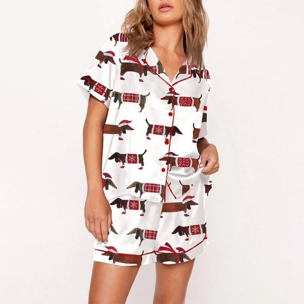 Womens Christmas Dachshund Satin Pajama Set 2