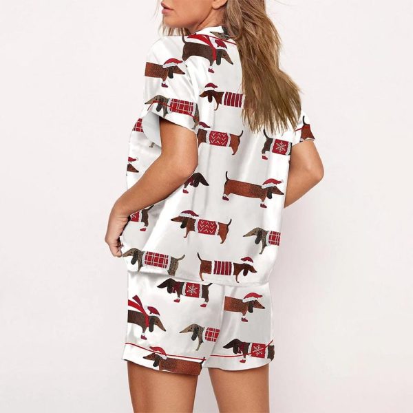 Womens Christmas Dachshund Satin Pajama Set 3