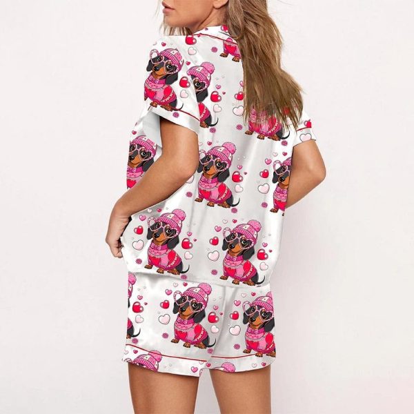 Womens Dachshund Valentine Satin Pajama Set 3
