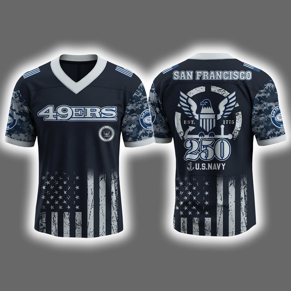 2025 49ers US NAVY 250th Birthday Celebration Football Jersey 2025 49ers US NAVY 250th Birthday Celebration Football Jersey