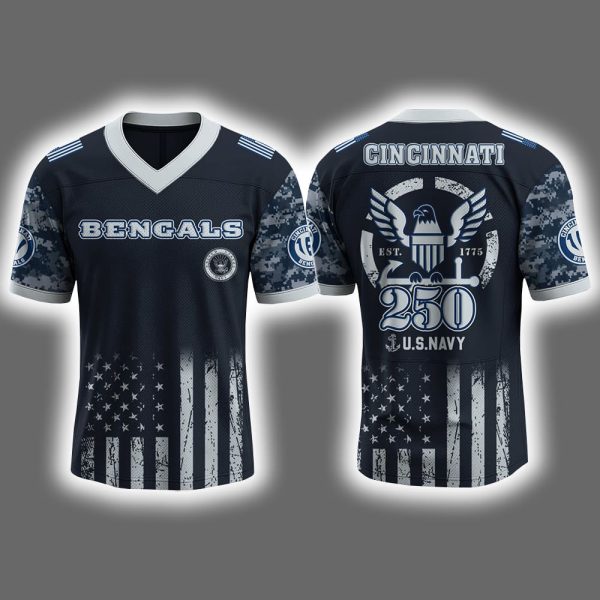 2025 Bengals US NAVY 250th Birthday Celebration Football Jersey