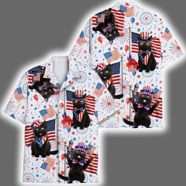 Black Cat Independence Day Funny Hawaiian Shirt