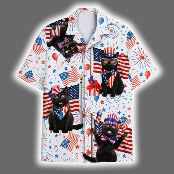 Black Cat Independence Day Funny Hawaiian Shirt 2