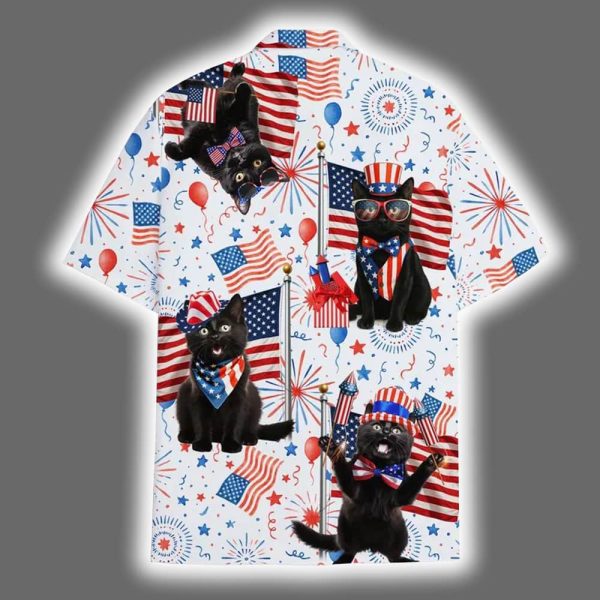 Black Cat Independence Day Funny Hawaiian Shirt 3
