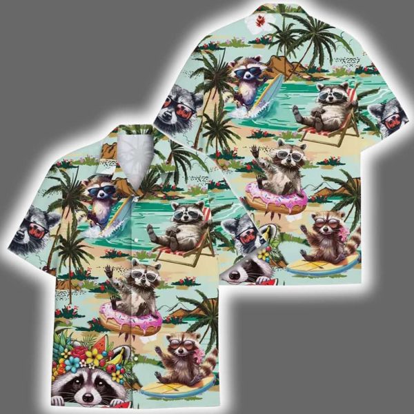 Funny Summer Beach Donut Raccoon Hawaiian Shirt