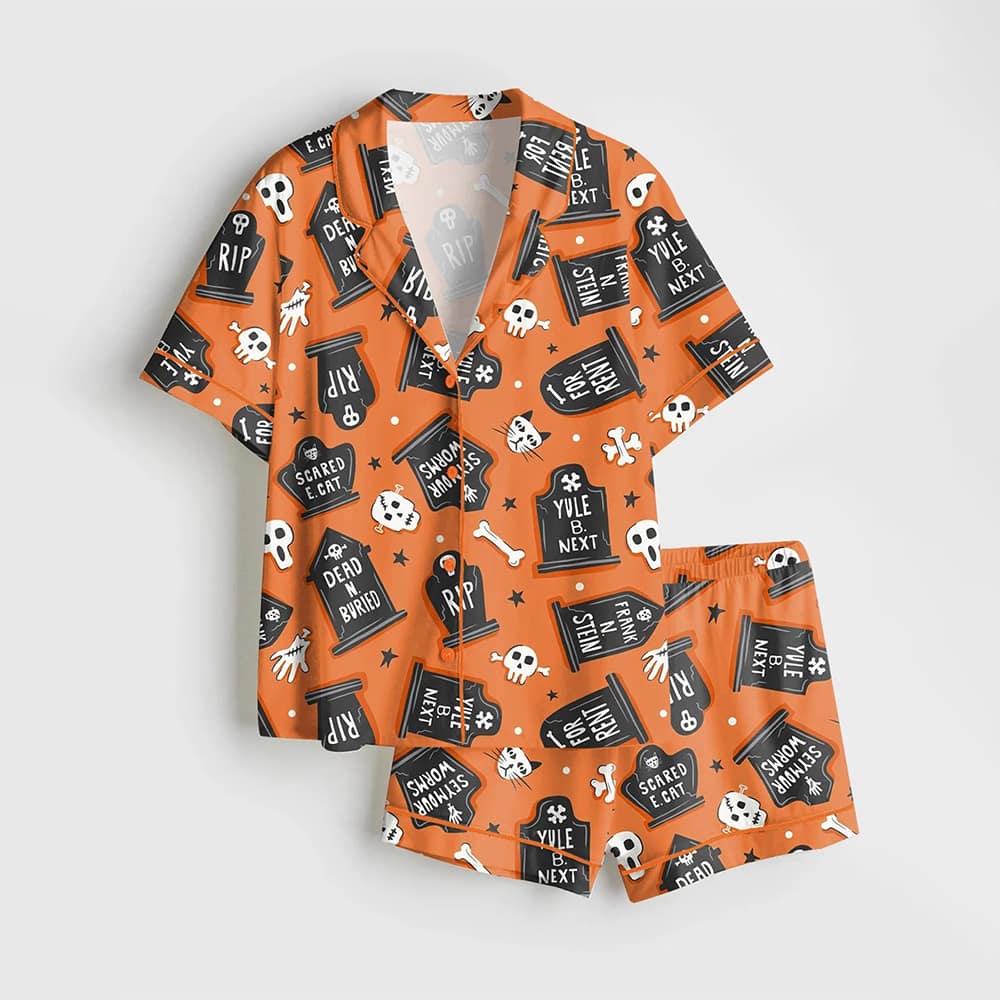 Ghoulish Graveyard Halloween Satin Pajama Set Ghoulish Graveyard Halloween Satin Pajama Set