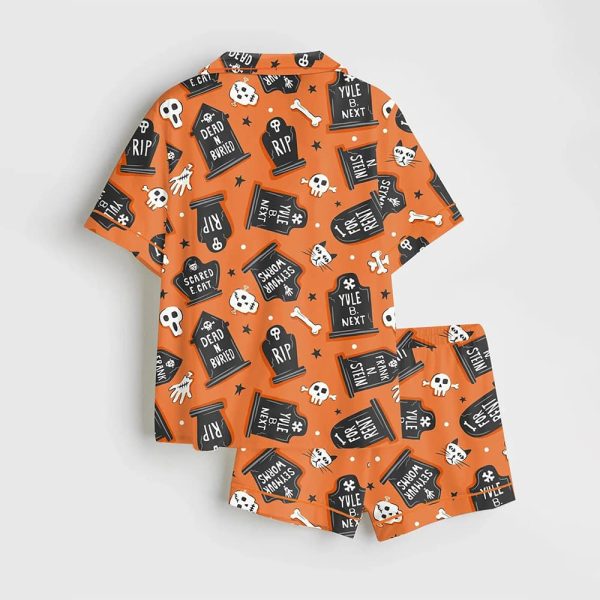 Ghoulish Graveyard Halloween Satin Pajama Set 2