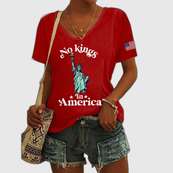 Independence Day Statue of Liberty FDT NO KINGS IN AMERICA Printed Shirt