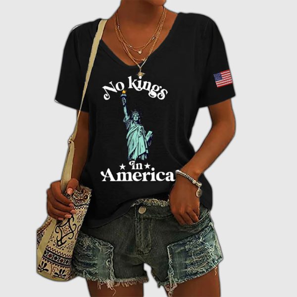 Independence Day Statue of Liberty FDT NO KINGS IN AMERICA Printed Shirt 2