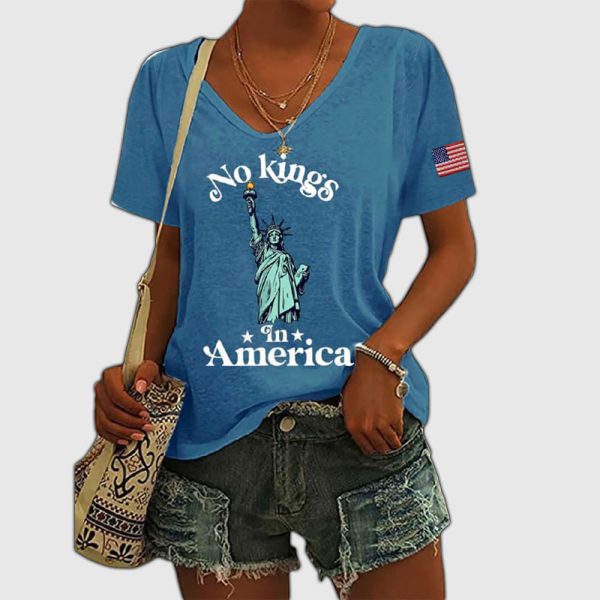 Independence Day Statue of Liberty FDT NO KINGS IN AMERICA Printed Shirt 3