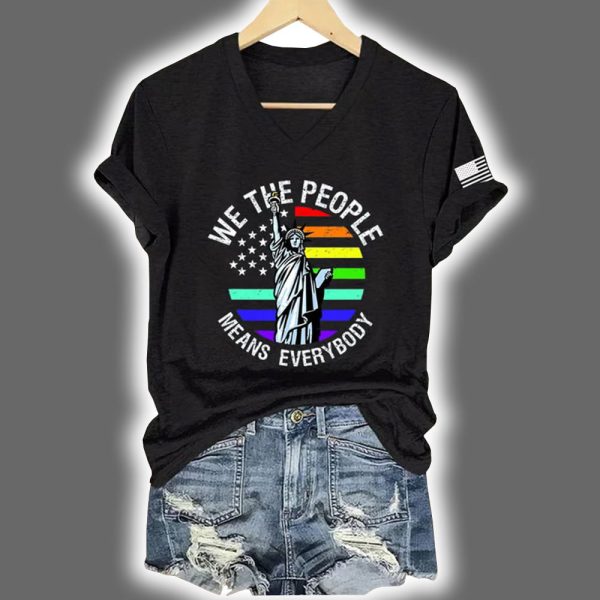 LGBT FDT We The People Means Everybody Printed V Neck T Shirt 2