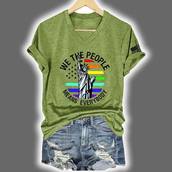 LGBT FDT We The People Means Everybody Printed V Neck T Shirt 6