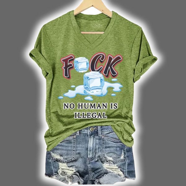 No Human Is Illegal Print V Neck T Shirt 3