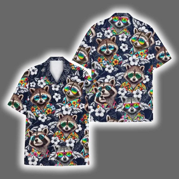 Raccoon Hibiscus Tropical Floral Hawaiian Shirt