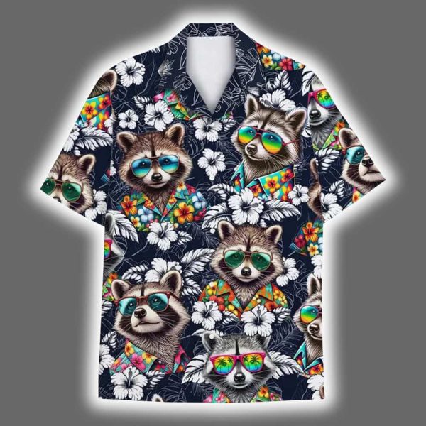 Raccoon Hibiscus Tropical Floral Hawaiian Shirt 2