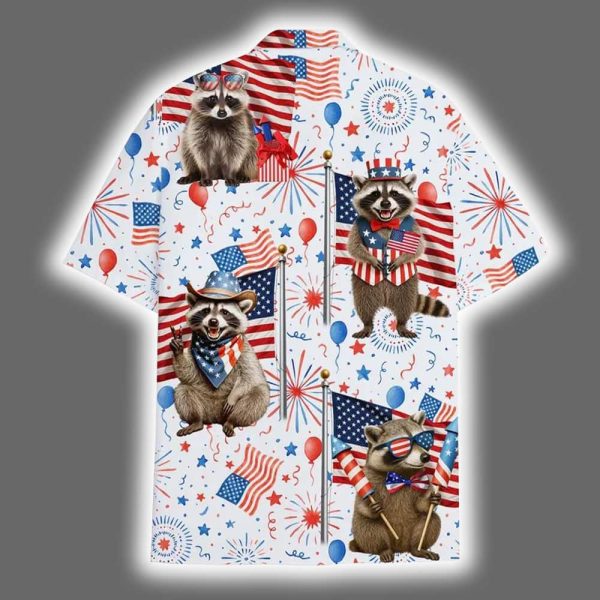 Racoon Funny Independence Day USA Flag Hawaiian Shirt 3