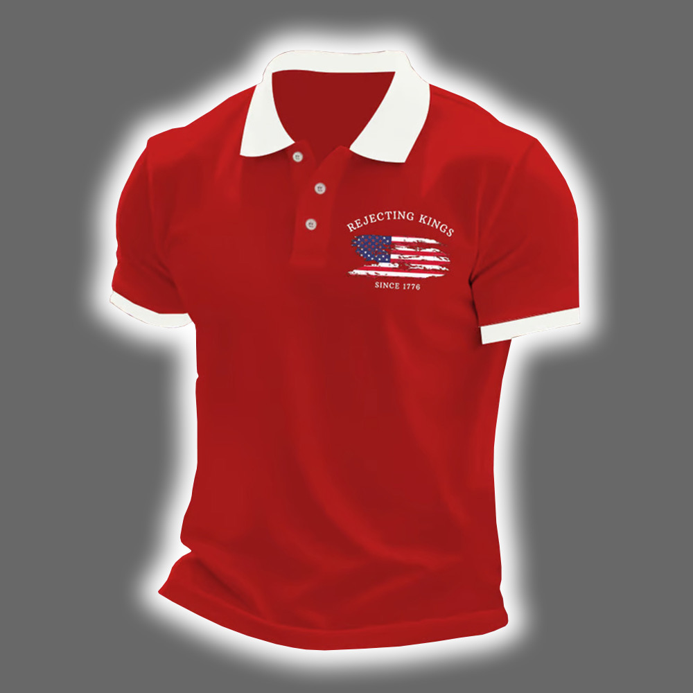 Rejecting Kings Since 1776 Print Casual Polo Shirt Rejecting Kings Since 1776 Print Casual Polo Shirt