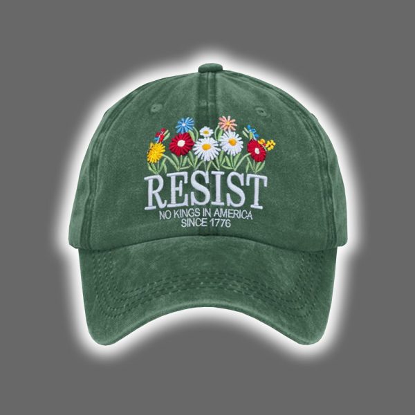 Resist Floral No King In America Since 1776 Embroidery Hat