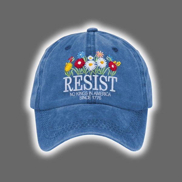 Resist Floral No King In America Since 1776 Embroidery Hat 2