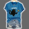 Retro No Kings In America Cat Crown Nope Print T-Shirt