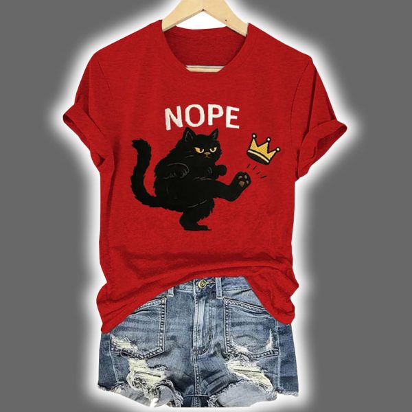 Retro No Kings In America Cat Crown Nope Print T Shirt 3