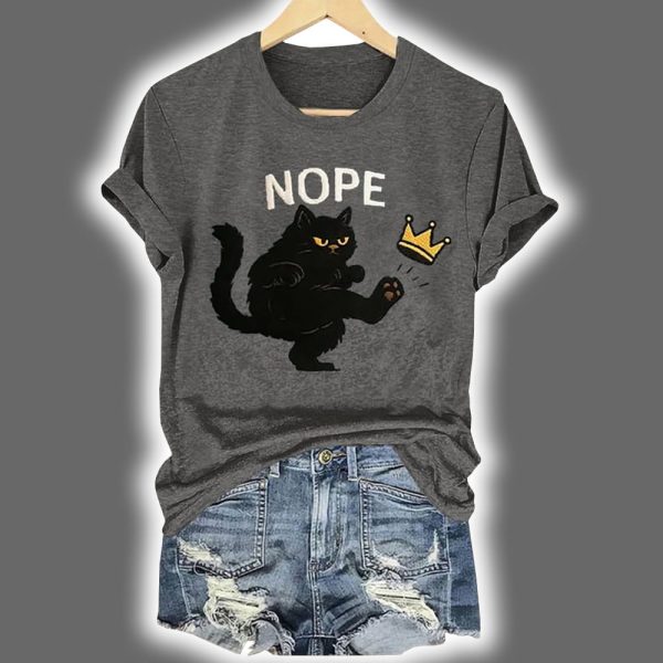 Retro No Kings In America Cat Crown Nope Print T Shirt 4