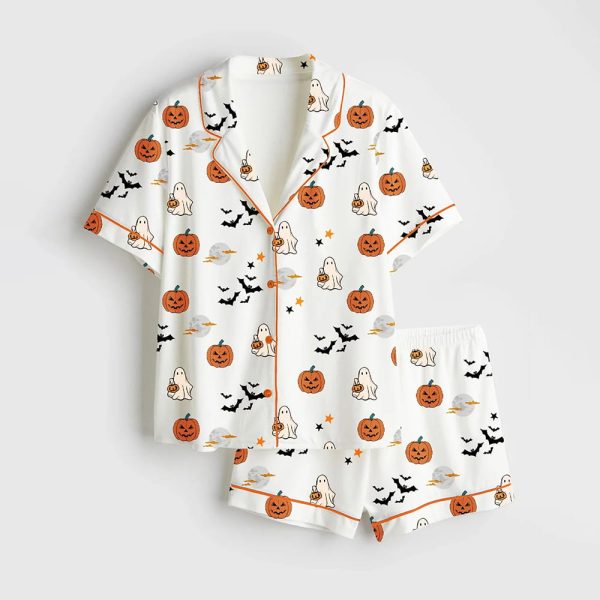 Spirit Halloween Pumpkin Boo Satin Pajama Set