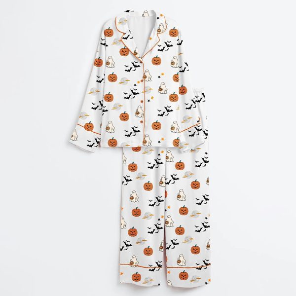 Spirit Halloween Pumpkin Boo Satin Pajama Set 3