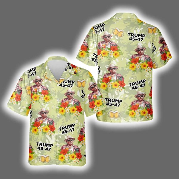 Trump 45-47 Hands Up And Get Your Drinks Up Tropical Hawaiian Aloha Shirt