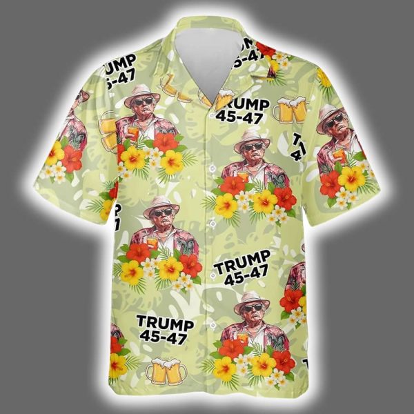 Trump 45 47 Hands Up And Get Your Drinks Up Tropical Hawaiian Aloha Shirt 2