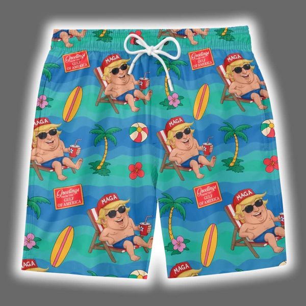 Trump Maga Gulf Of America Est 2025 Beach Hawaiian Shorts