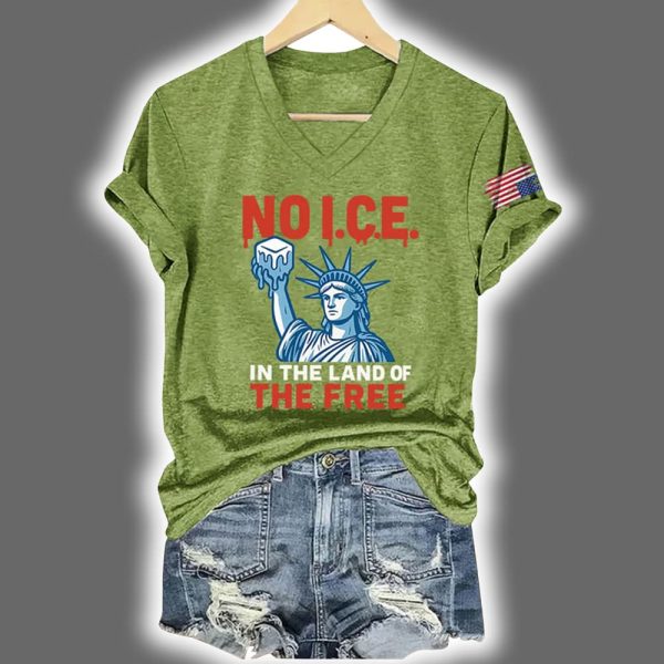 V-Neck Retro 4th Of July No Ice In The Land Of The Free Print T-Shirt